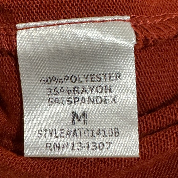 Deep Orange/Rust Lumiere Long Sleeve Top Size Medium Round Neck Relaxed Fit - Picture 8 of 8